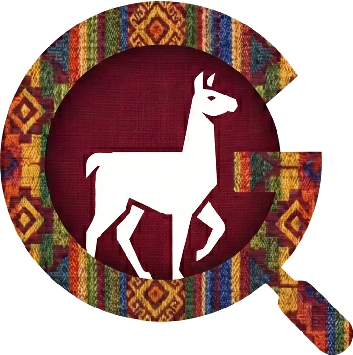 El símbolo de Vigía: una lupa tejida en manta andina, con una llama adentro